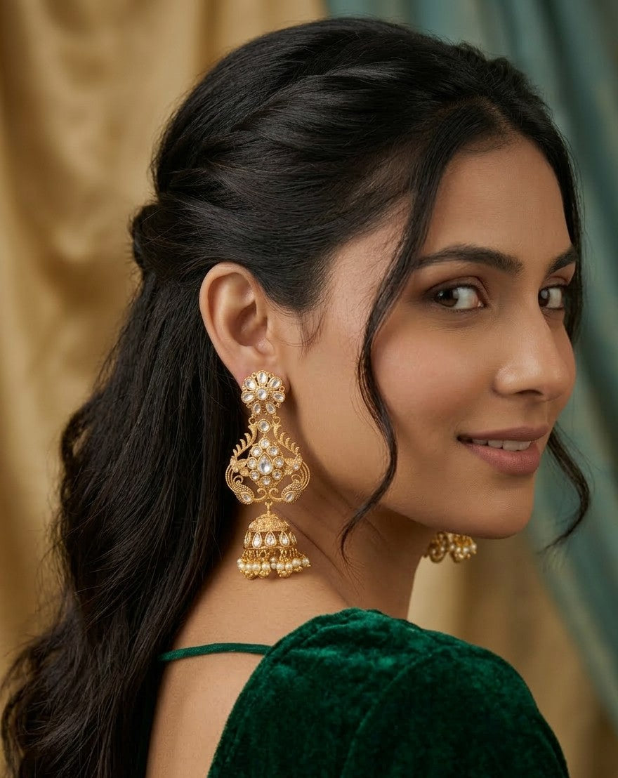 ✨ Zuri Polki Kundan Gold-Plated Jhumka Earrings by Jalparee ✨