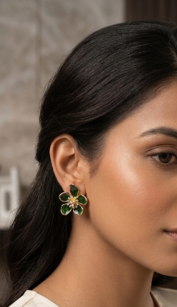 Emerald Floral Radiance Studs by Jalparee