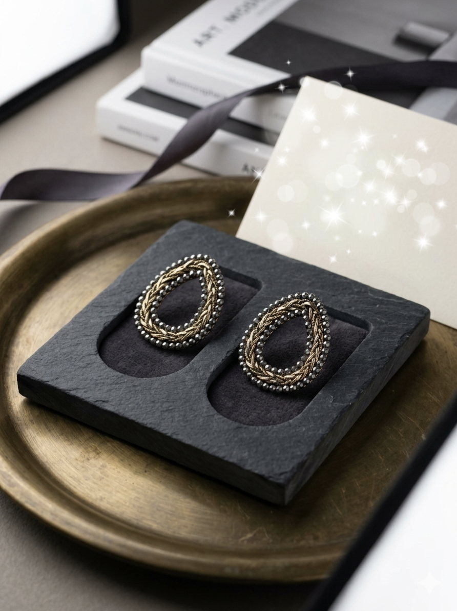 Jalparee Elegant Dual-Tone Textured Oval Stud Earrings