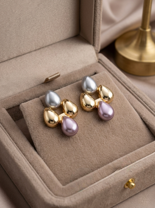 Jalparee Contemporary Tri-Tone Teardrop Cluster Stud Earrings