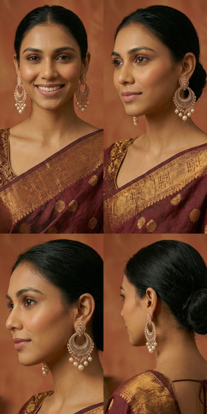 Jalparee 'Noor' Gold-Plated CZ & Pearl Chandbali Earrings