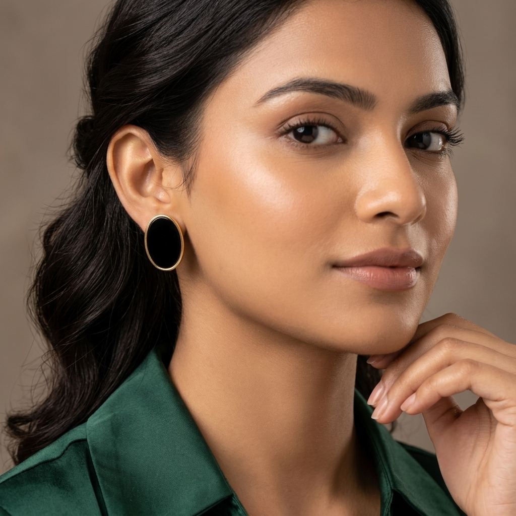 Jalparee Eclipse Oval Black Onyx Stud Earrings – Minimalist Gold-Plated Western Earrings