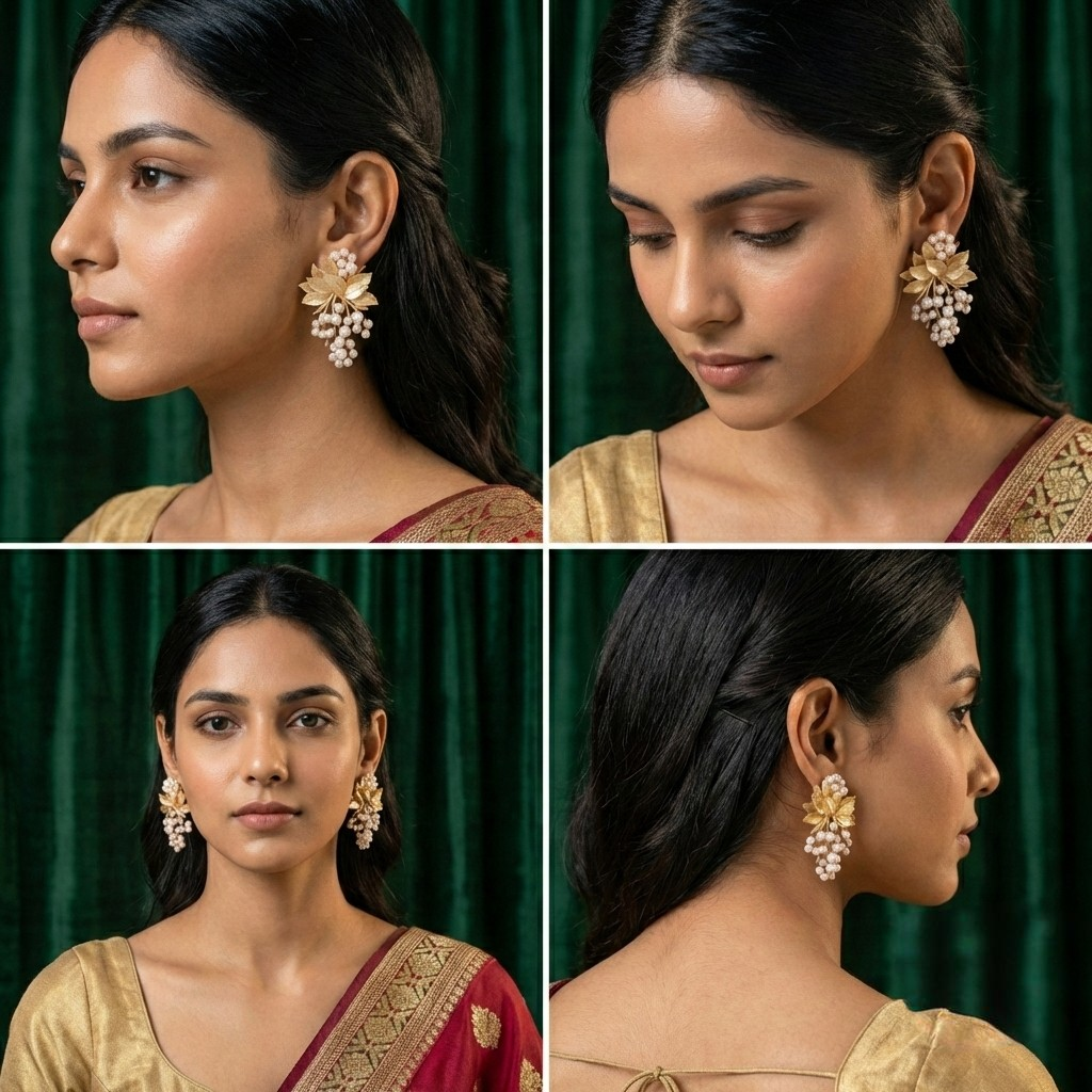 Jalparee Enchanted Vine Pearl & Gold Indo-Western Statement Earrings