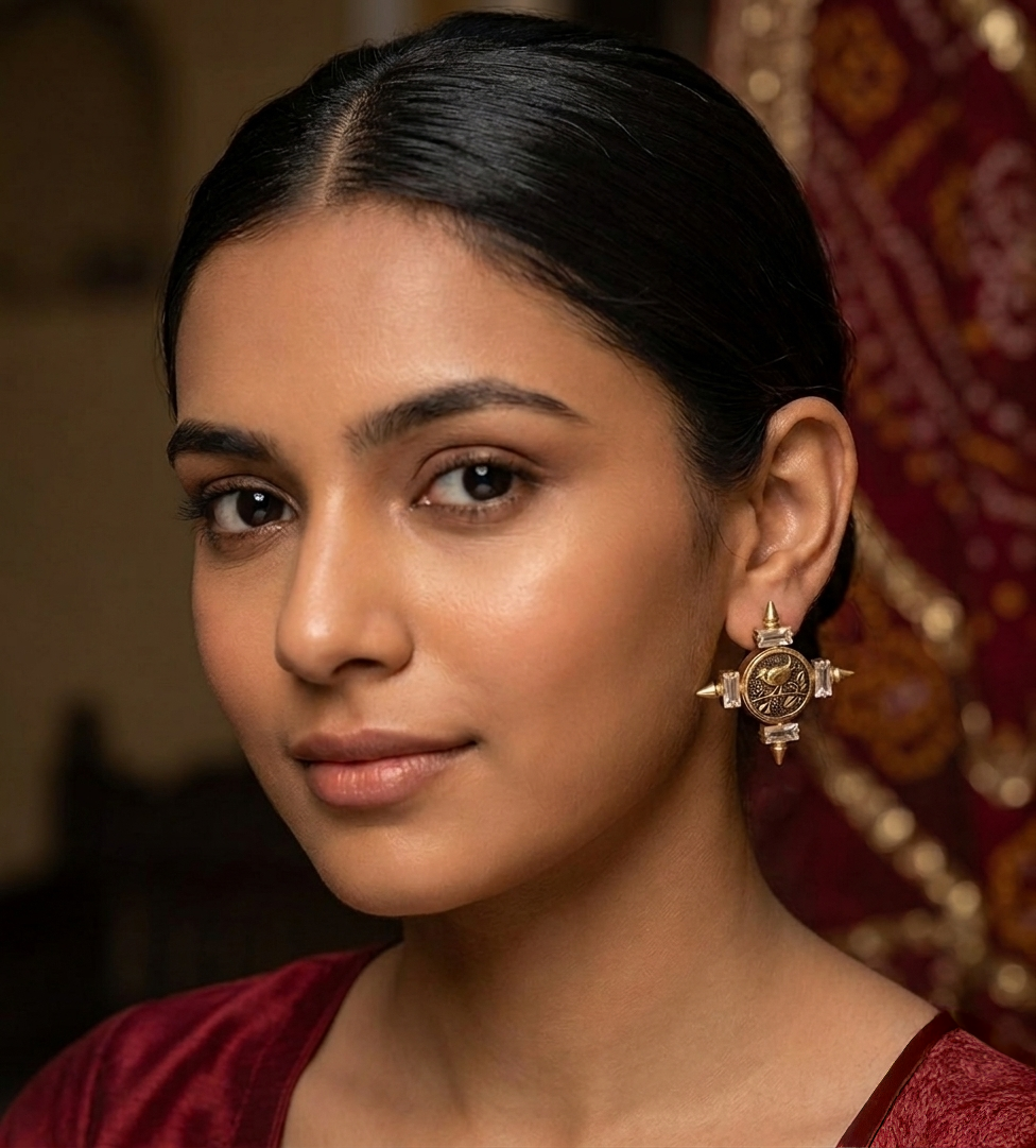 The Sparrow’s Crest: Antique Gold & Crystal Indowestern Studs