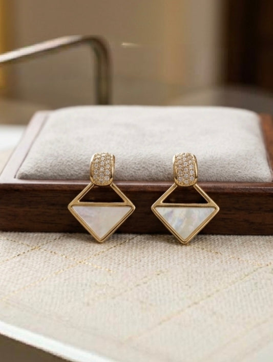 Jalparee Elegant Geometric Mother-of-Pearl & CZ Drop Earrings