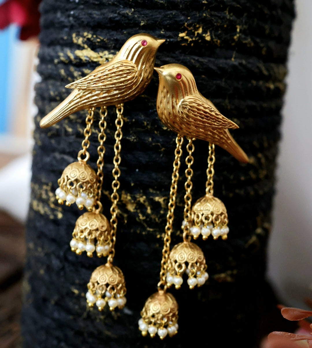 Bird Motif Jhumka Earrings