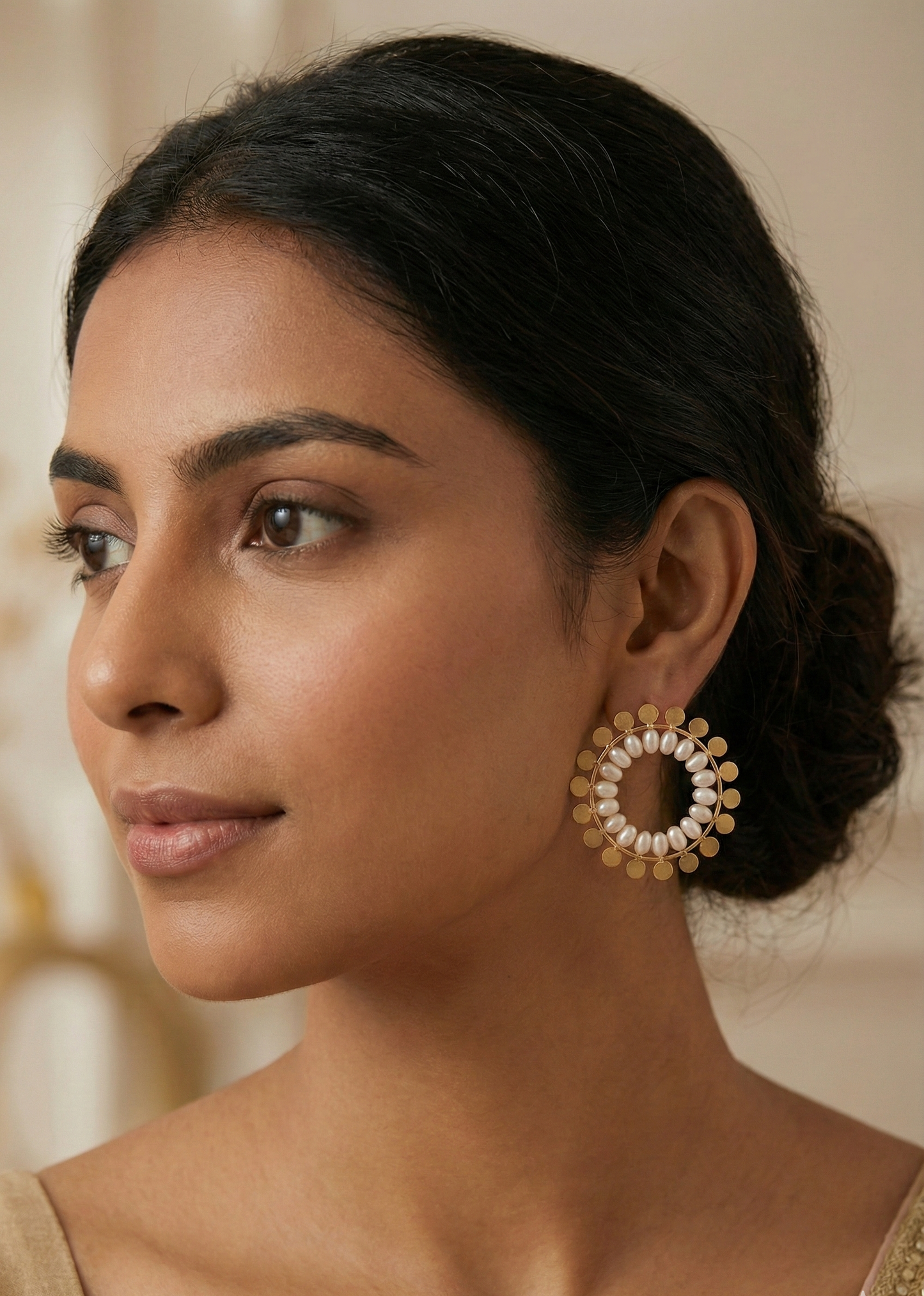 Jalparee Golden Pearl Sunburst Indo-Western Earrings