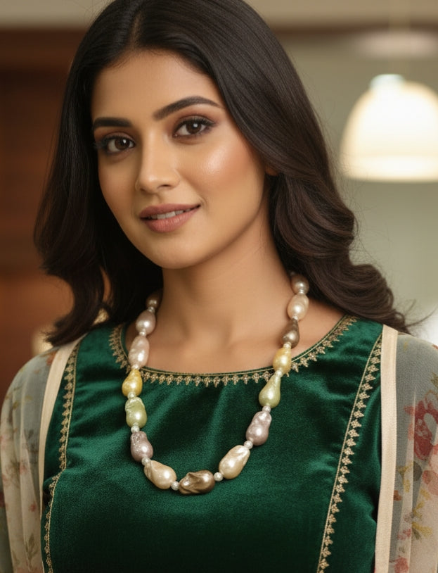 🌈 Multi-Color Baroque Pearl Statement Necklace Maala
