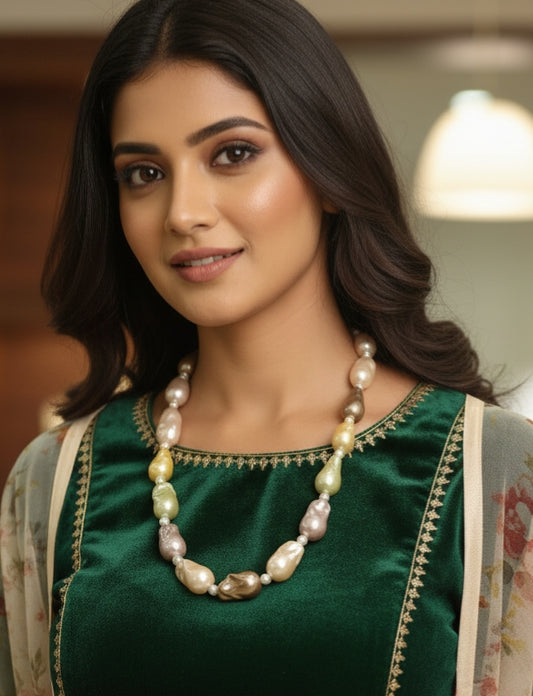 🌈 Multi-Color Baroque Pearl Statement Necklace Maala