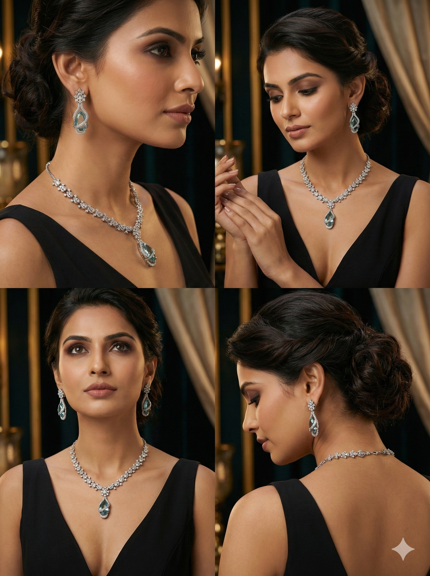 💎 Aqua Blue AD Statement Necklace Set