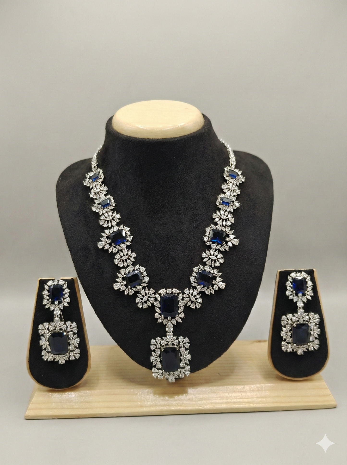 Sapphire Sky: Grand American Diamond & Blue Stone Necklace Set