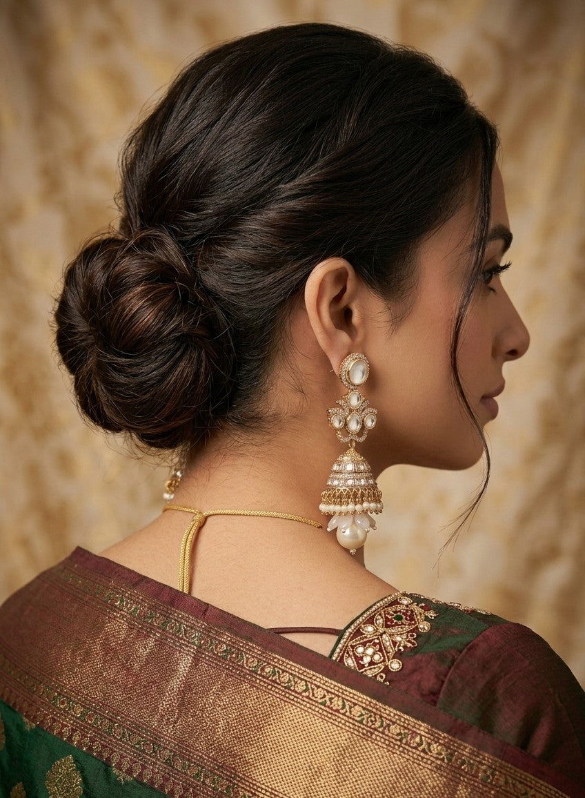 Jalparee Kundan Polki & Pearl Drop Jhumka Earrings