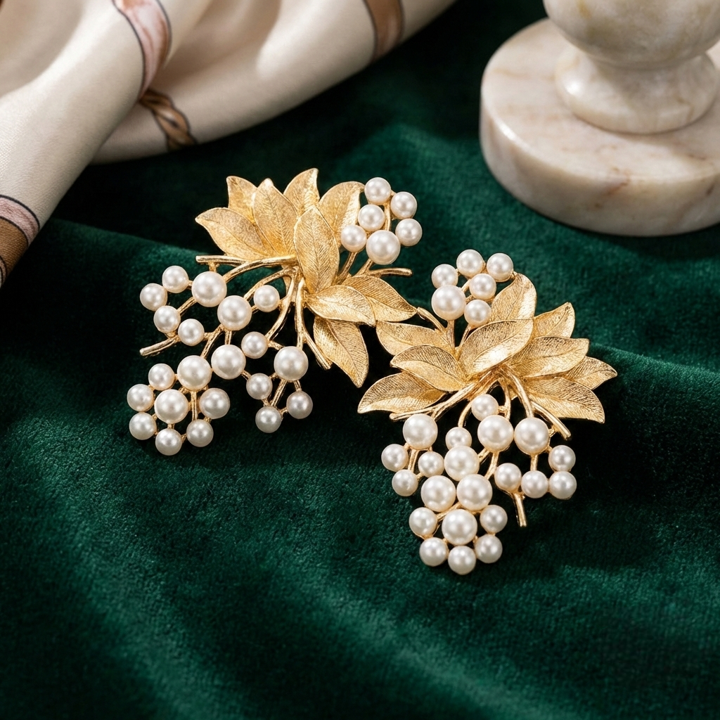 Jalparee Enchanted Vine Pearl & Gold Indo-Western Statement Earrings