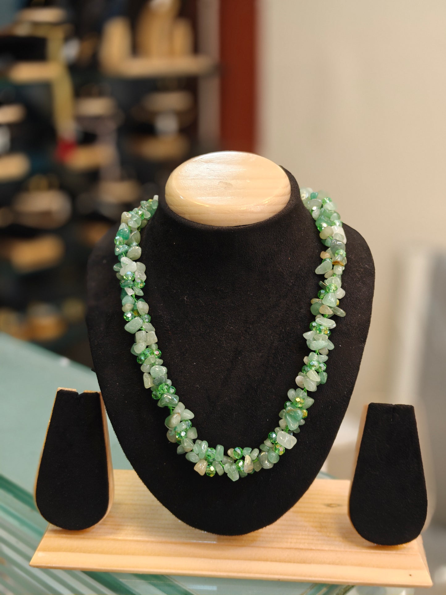Green Stone Semi Precious Clustered Beaded Necklace Maala.