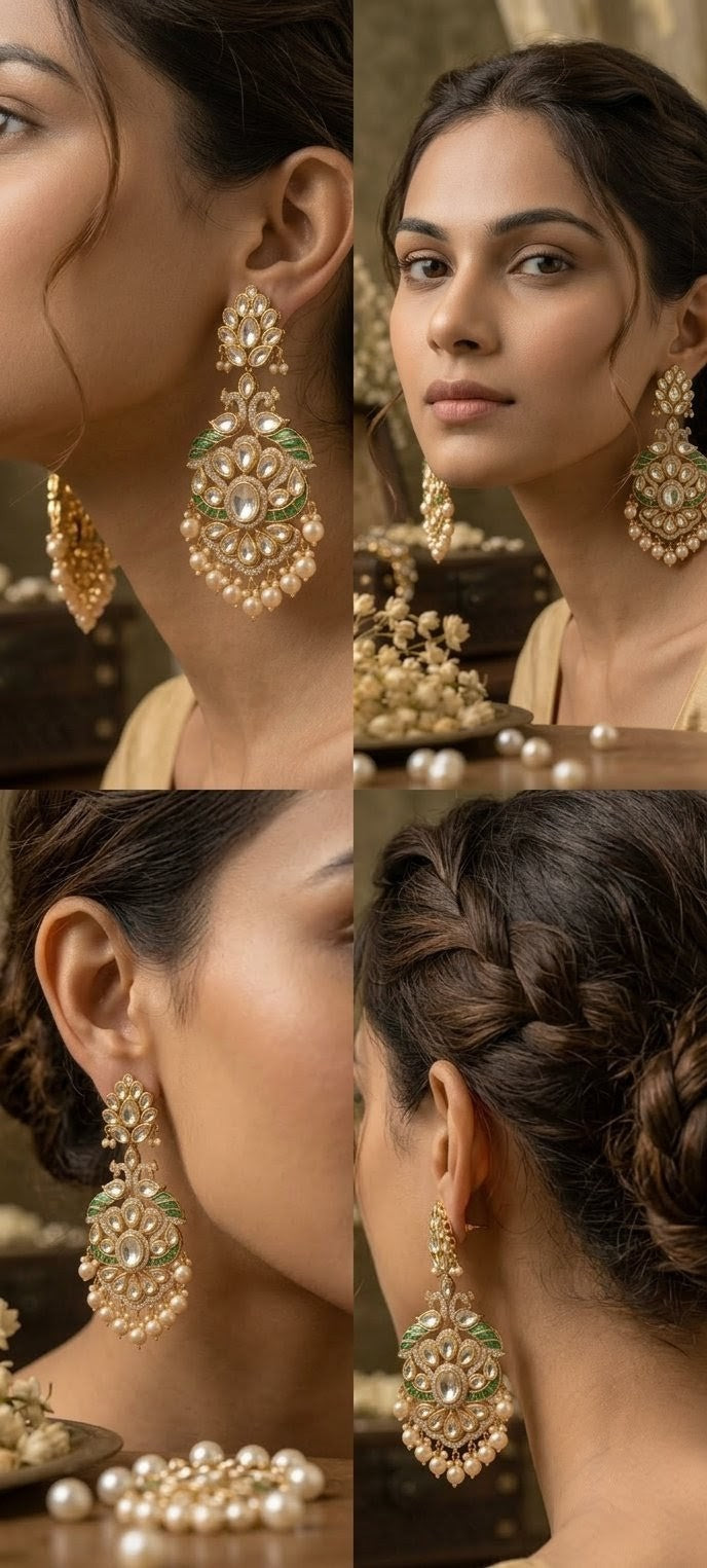 Jalparee Kundan Polki & Pearl Peacock Motif Drop Earrings - Elegant Gold Plated Traditional Jewelry