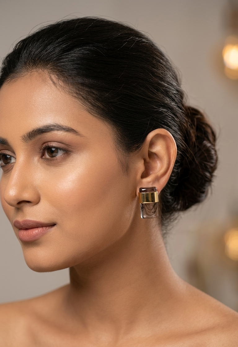 Ethereal Smoke Resin & Gold Minimalist Earrings