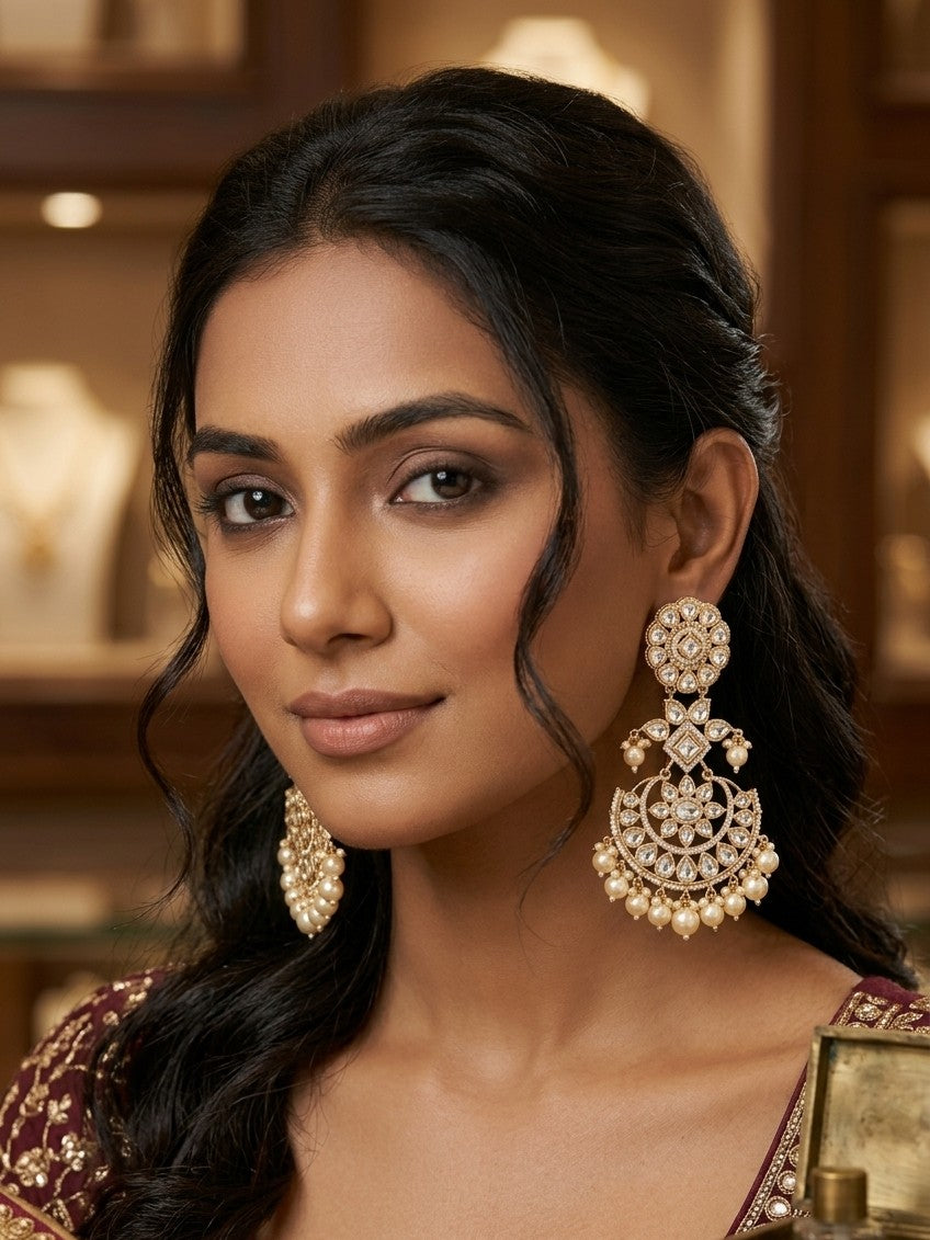 Jalparee Heritage Kundan & Pearl Jhumka Earrings