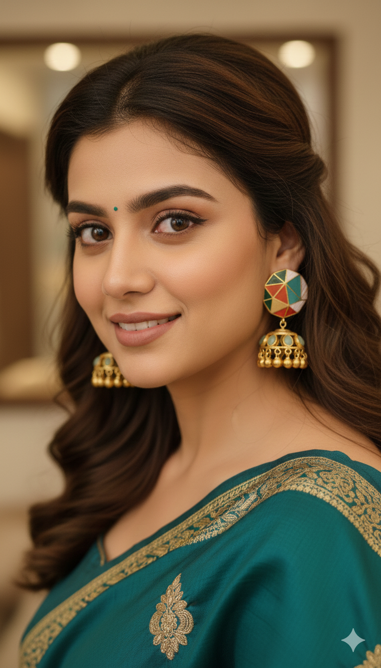 Enamel Hexagon Jhumka Earrings by Jalparee