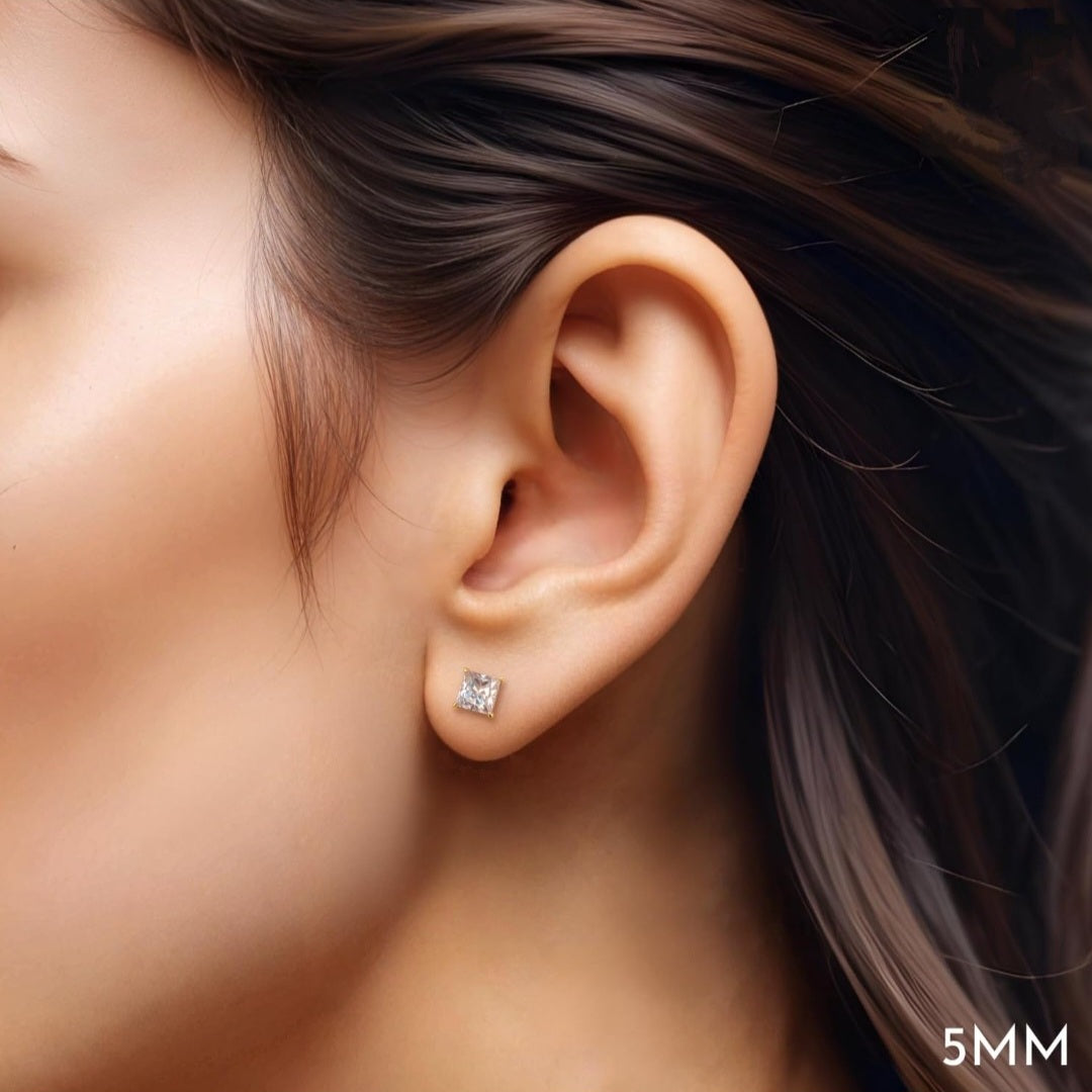 5mm Solitaire Princess Cut American Diamond Stud Earrings