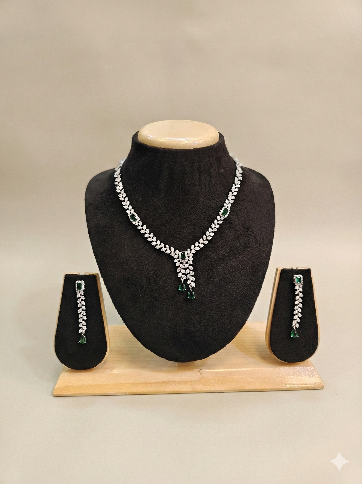 Regal Emerald & AD Necklace Set by Jalparee