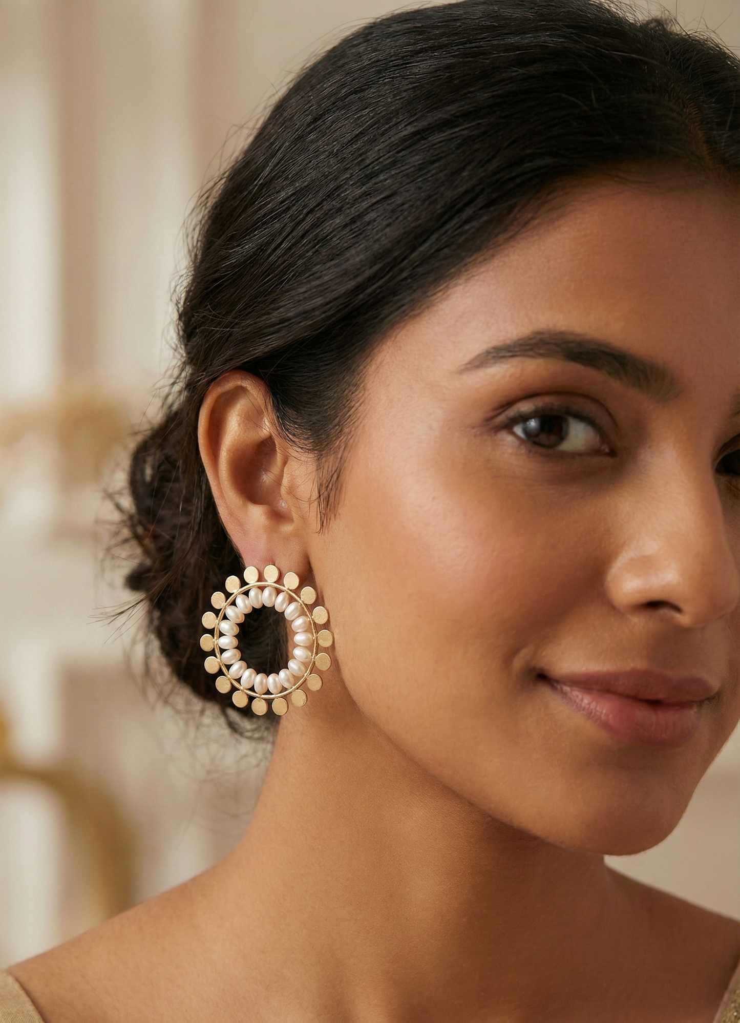 Jalparee Golden Pearl Sunburst Indo-Western Earrings