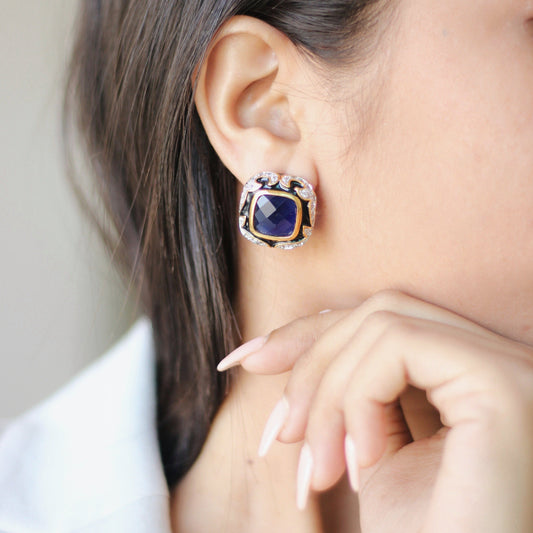 Classy Blue Enamel Stud Earrings