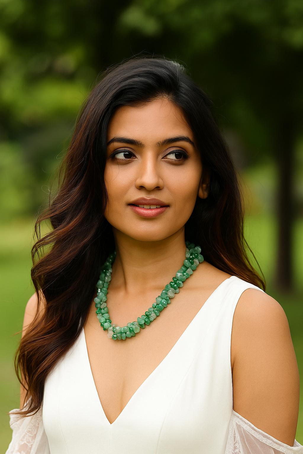 Green Stone Semi Precious Clustered Beaded Necklace Maala.