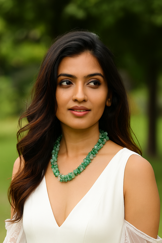 Green Stone Semi Precious Clustered Beaded Necklace Maala.