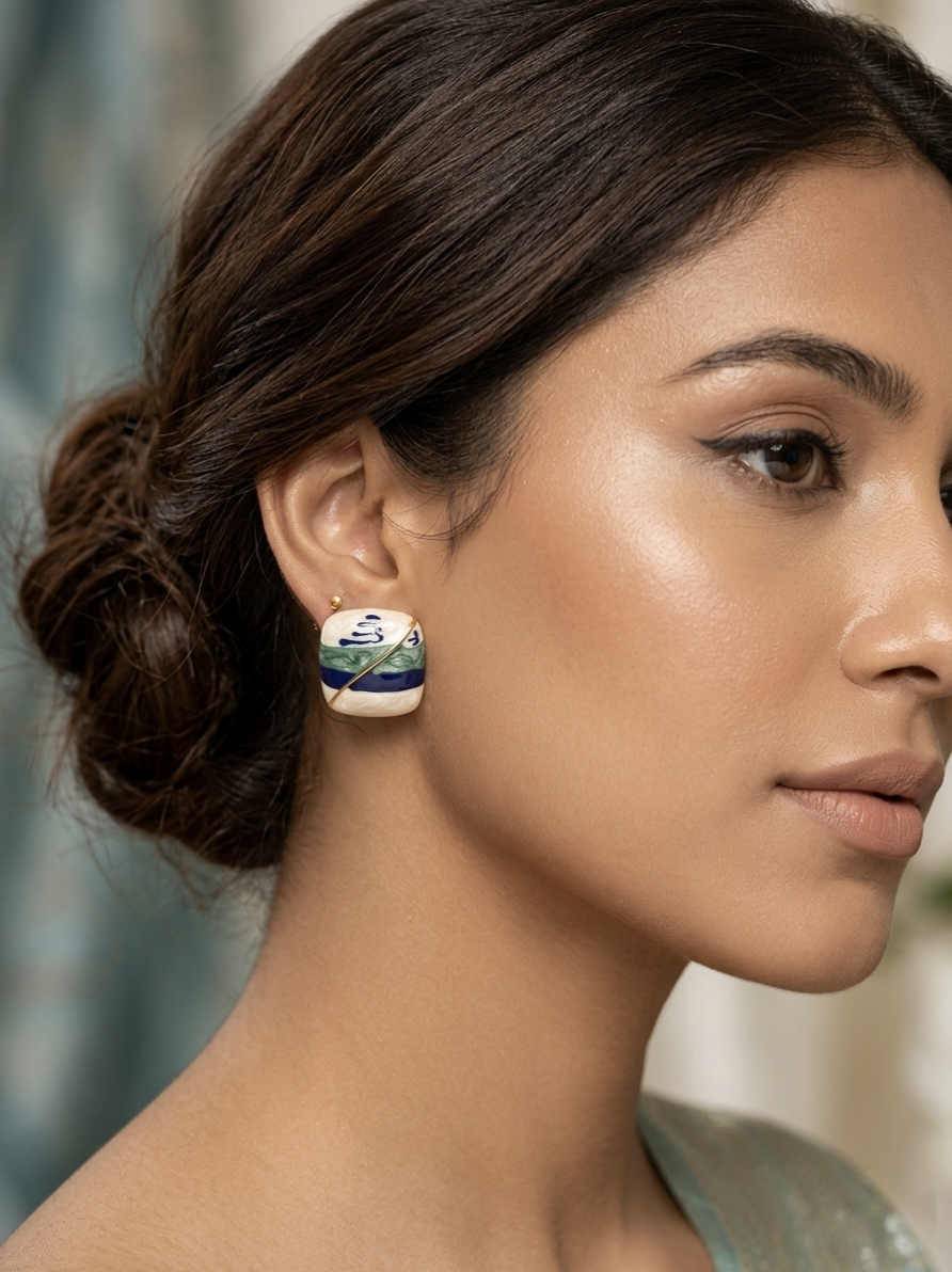 Jalparee Abstract Cushion Stud Earrings with Gold Accent – Modern Western Wear