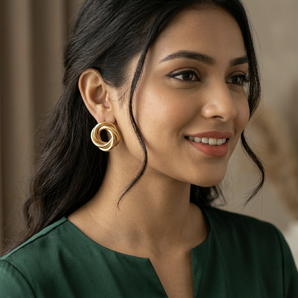 Jalparee Aura Gold-Toned Intertwined Multi-Loop Stud Earrings