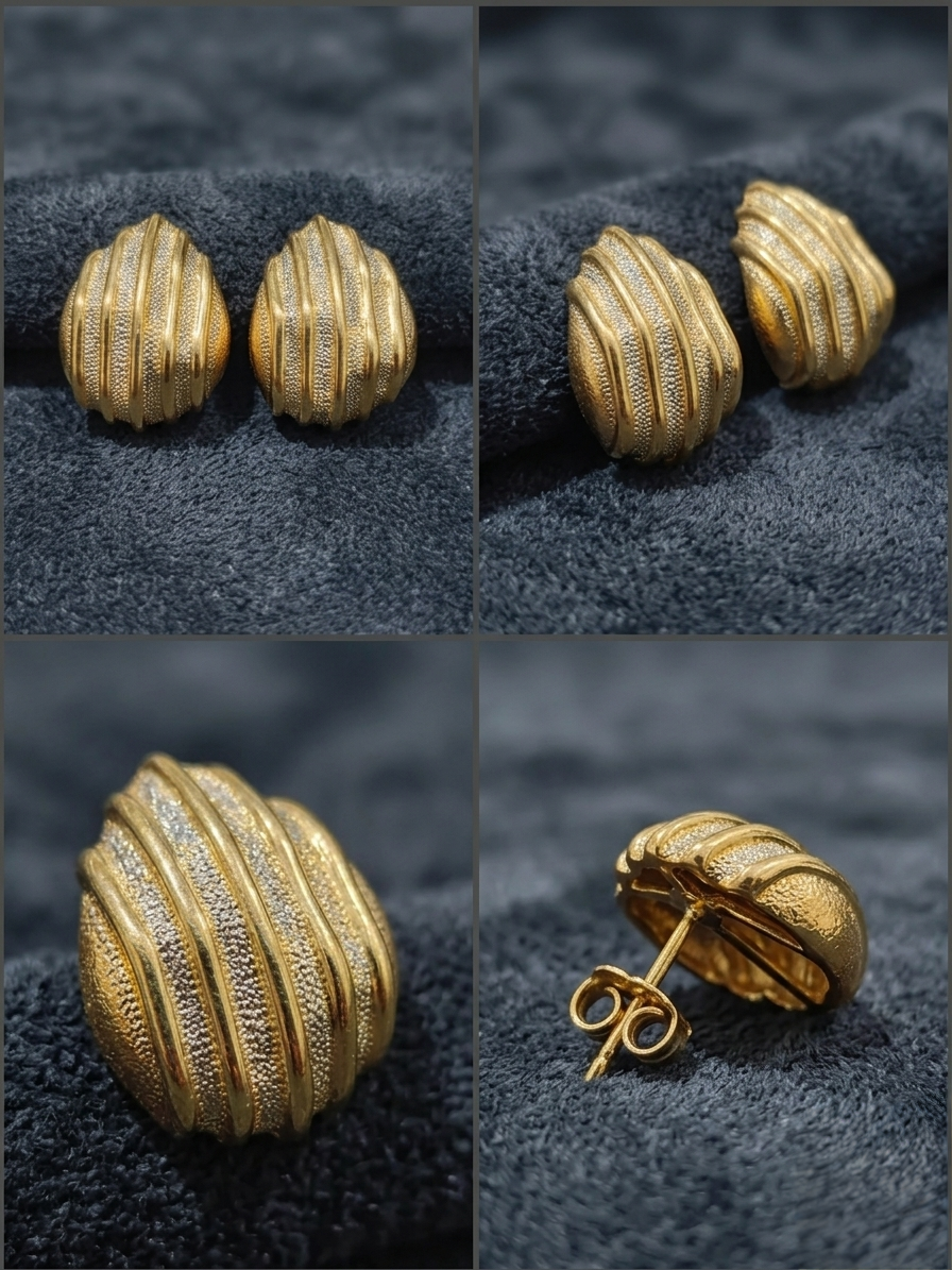 Architectural Ribbed Gold-Tone Stud Earrings – Modern Minimalist Statement