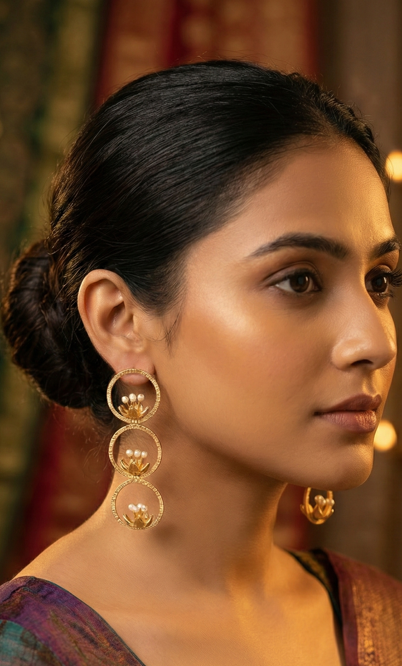 The 'Golden Bloom' Tiered Pearl Earrings | Indo-Western by Jalparee