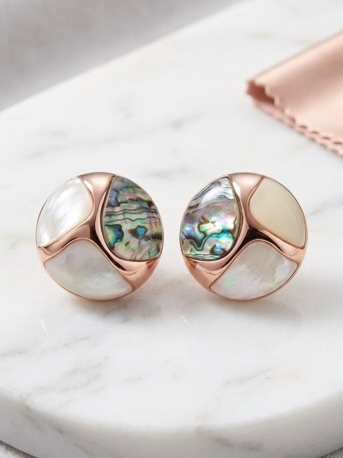 Jalparee Radiant Abalone & Mother-of-Pearl Studs in Rose Gold Finish