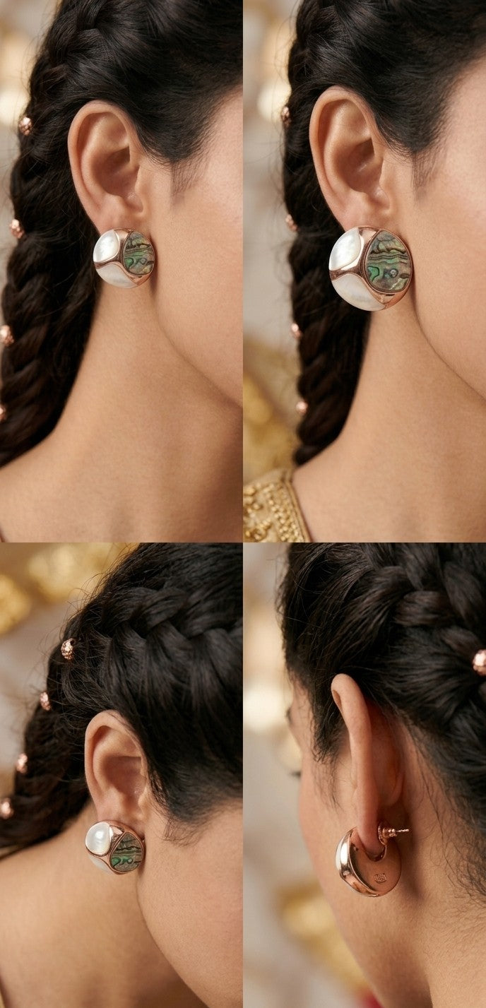 Jalparee Radiant Abalone & Mother-of-Pearl Studs in Rose Gold Finish