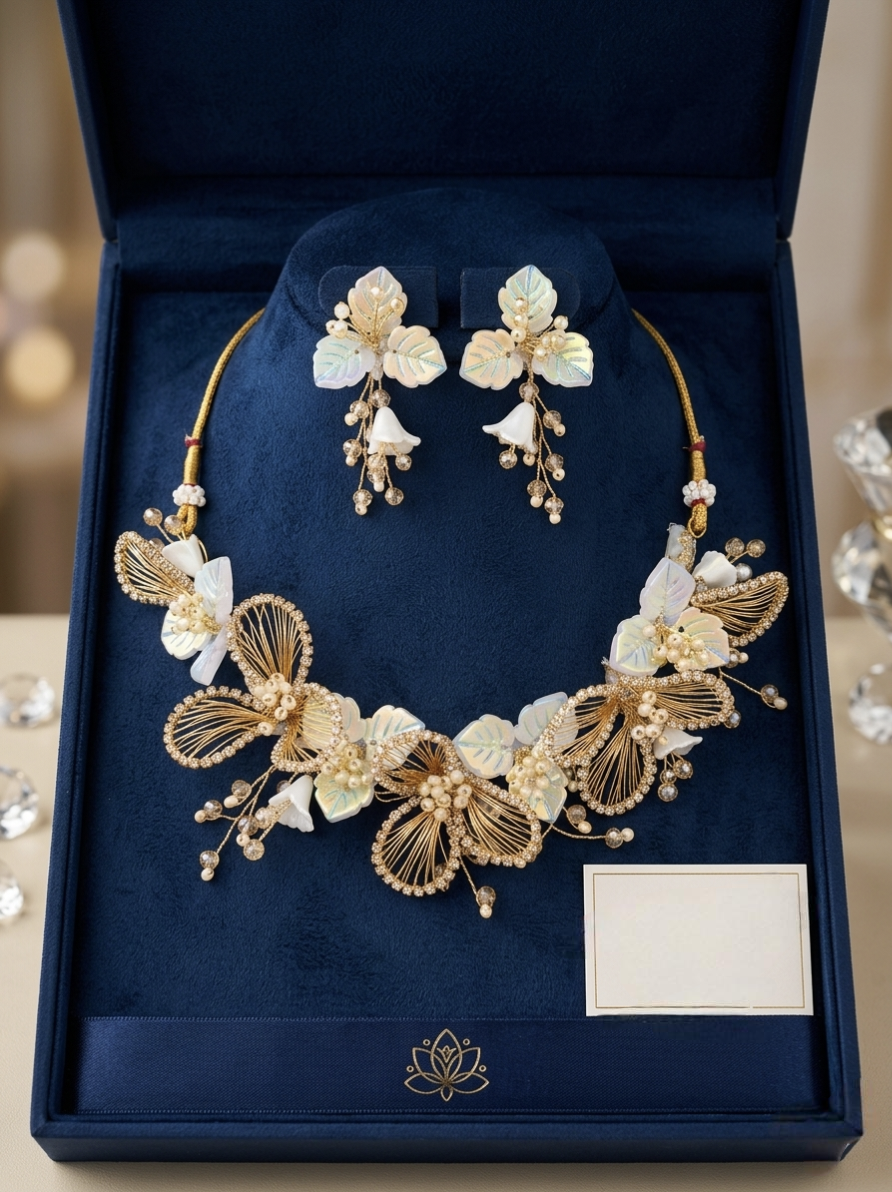 Jalparee Blooming Flora Bridal Haldi Necklace Set with Mother of Pearl Accent