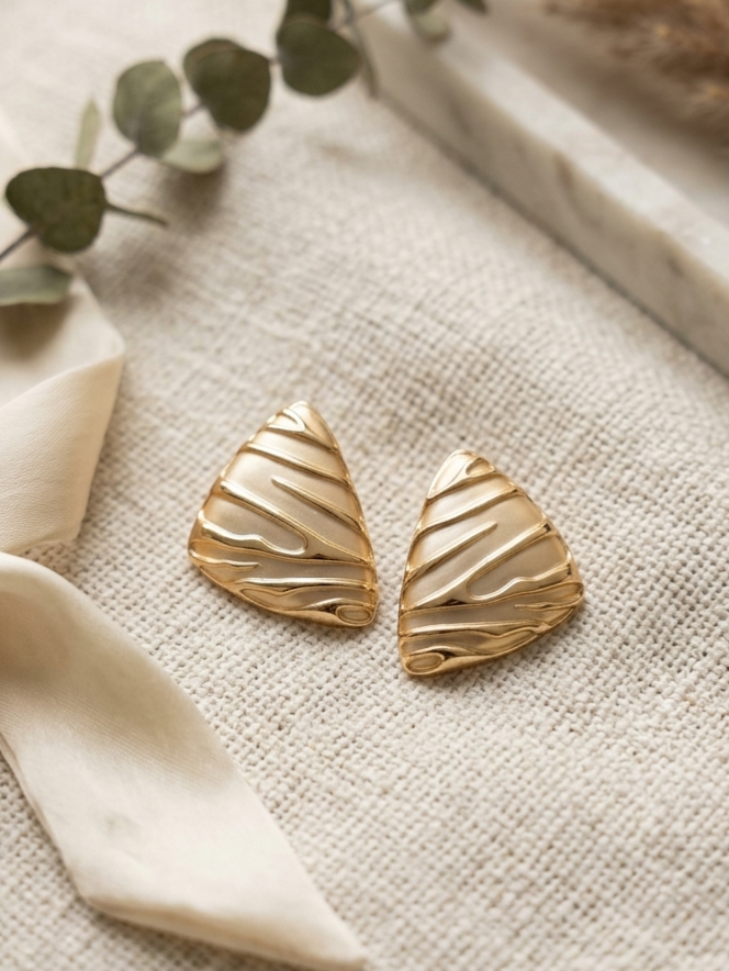 Jalparee Matte Gold Textured Triangular Stud Earrings – Bold Western Statement Jewelry