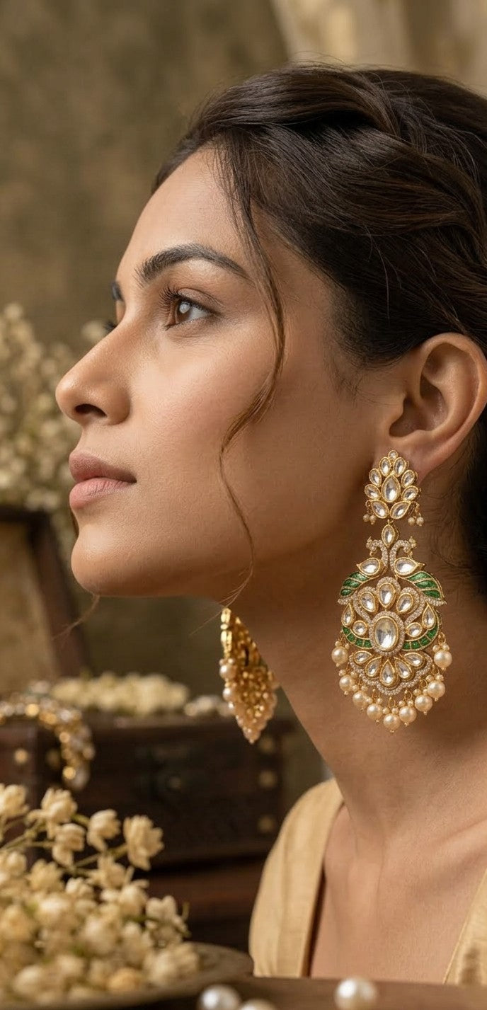 Jalparee Kundan Polki & Pearl Peacock Motif Drop Earrings - Elegant Gold Plated Traditional Jewelry