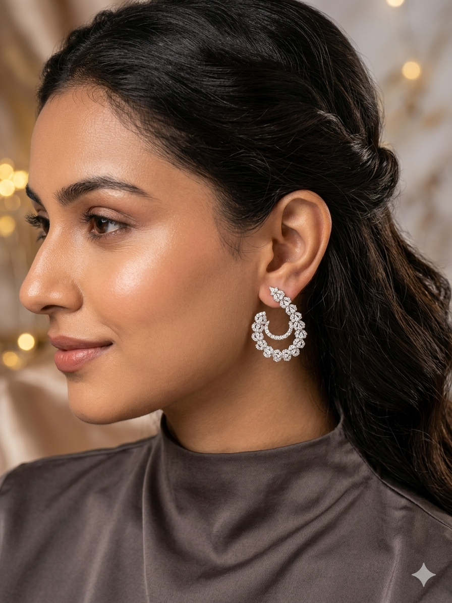 Jalparee Ethereal Bloom AD Hoop Earrings