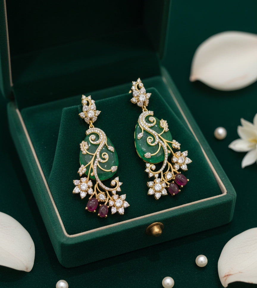 Jalparee Emerald-Inspired Dangler Earrings