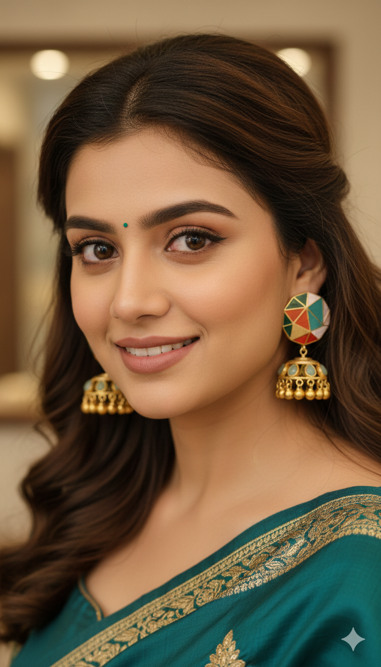 Enamel Hexagon Jhumka Earrings by Jalparee
