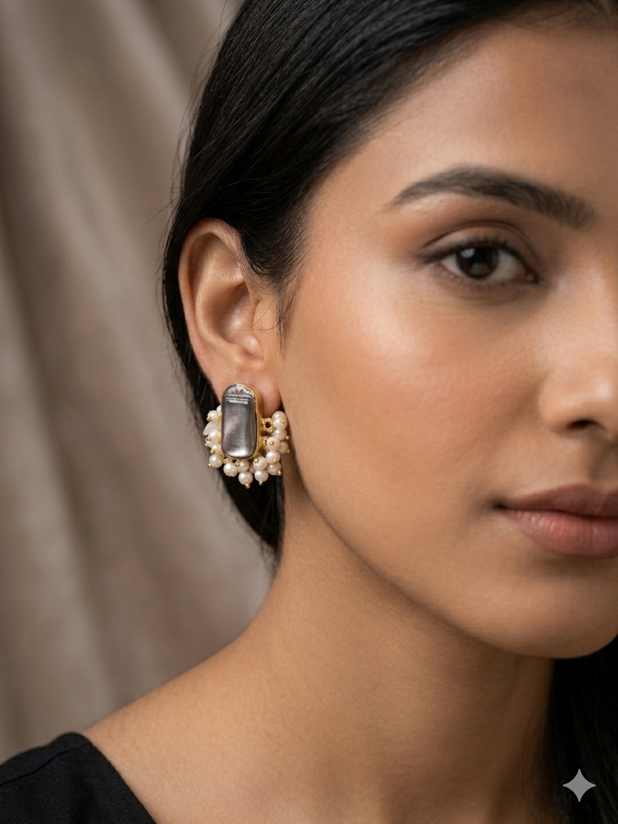 Twilight Radiance: Handcrafted Grey Baroque Pearl Stud Earrings