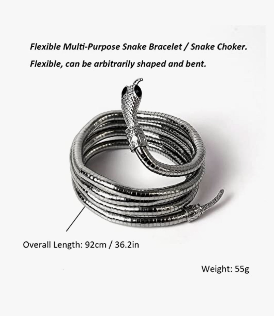 Flexible Snake Design Black Polish Anti-Tarnish Multi-Wear Neckpiece