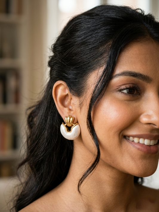 Jalparee Oceanic Grace Gold and Pearl Shell Drop Earrings