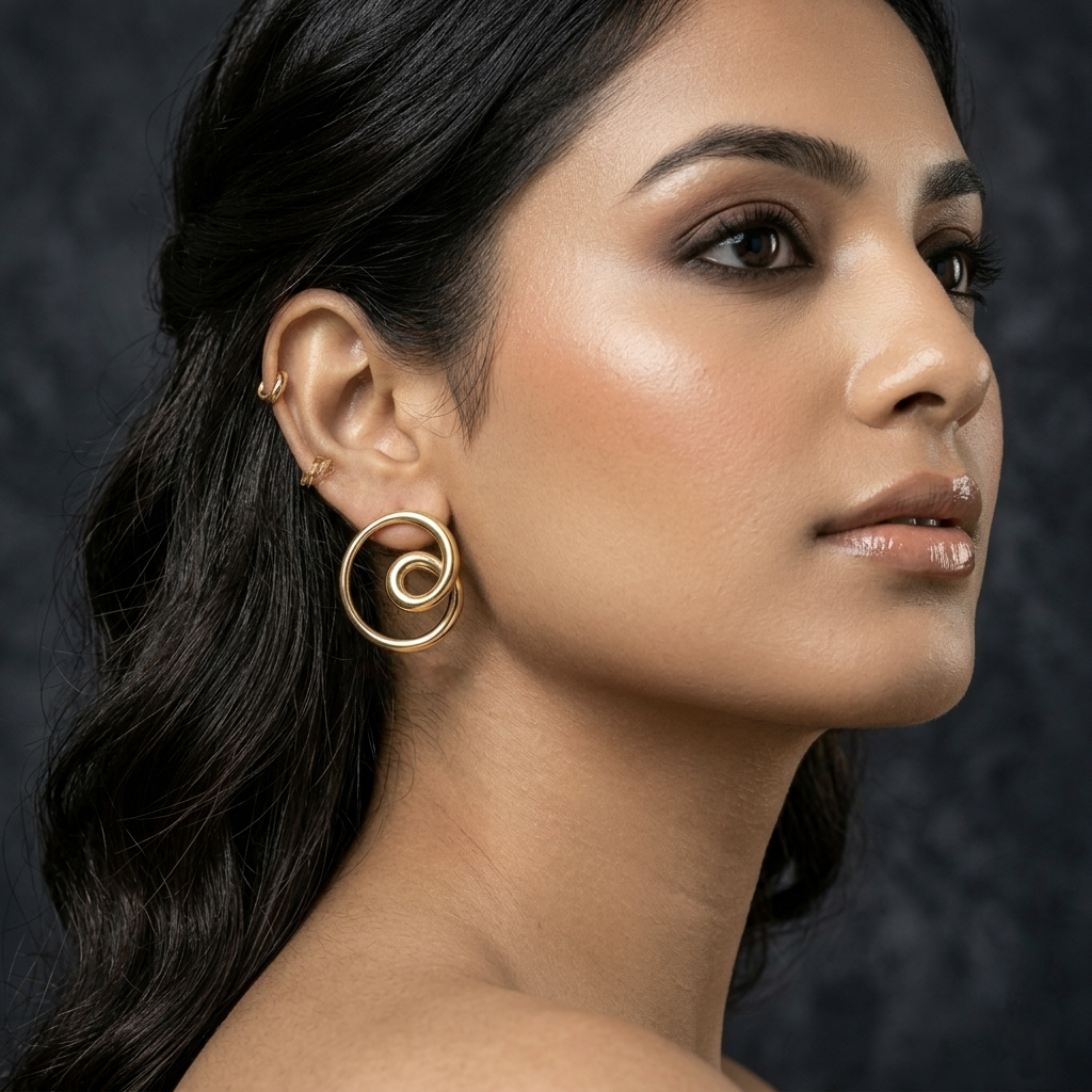 Modern Minimalist Spiraling Gold Hoop Earrings