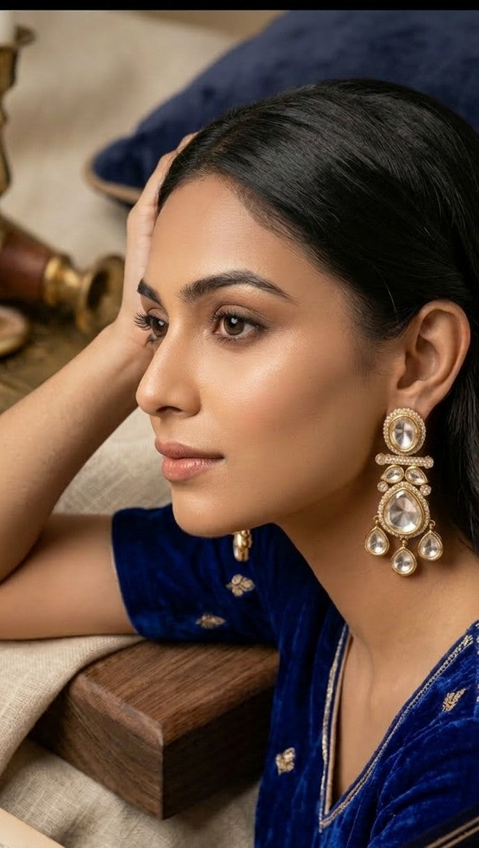 Jalparee - Vintage-Inspired Gold & Polki Chandbali Earrings