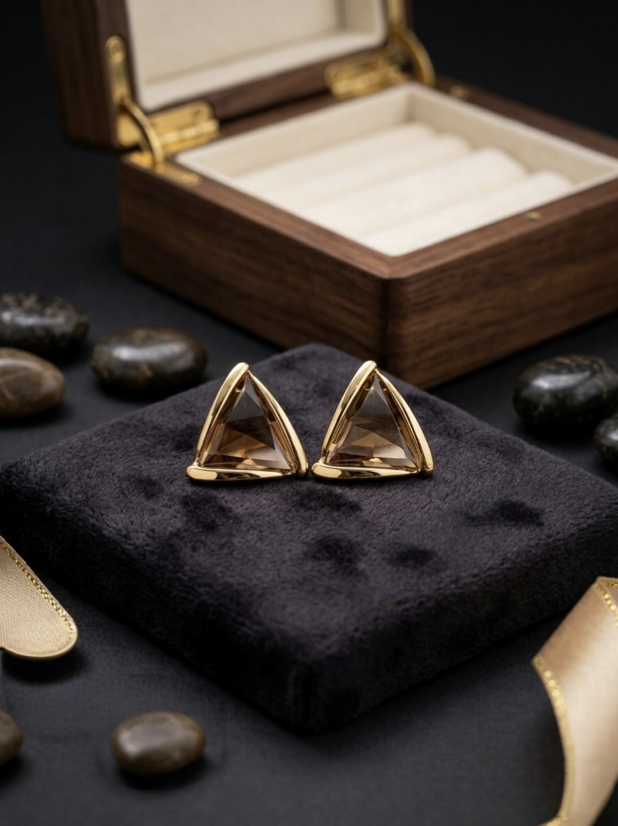 Jalparee Smoky Amber Geometric Triangle Stud Earrings – Gold-Toned Contemporary Western Wear