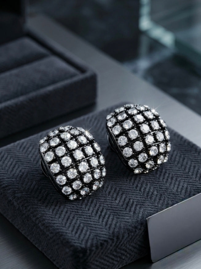 Jalparee Midnight Glamour Grid Stud Earrings – Black & White Stone Western Earrings