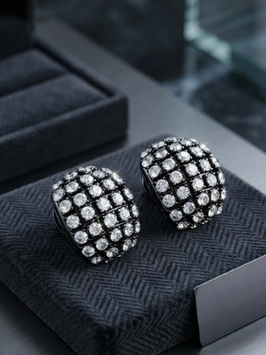 Jalparee Midnight Glamour Grid Stud Earrings – Black & White Stone Western Earrings