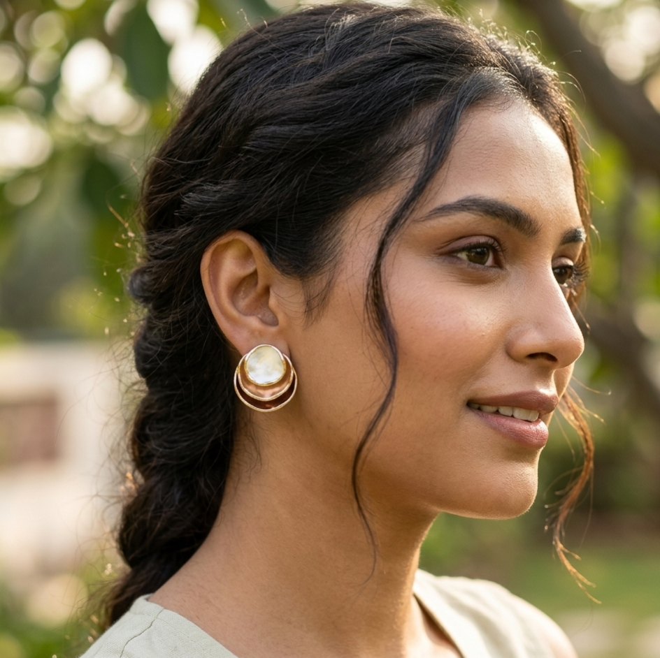 Jalparee Aura Layered Wavy Stud Earrings – Matte Rose Gold Western Earrings