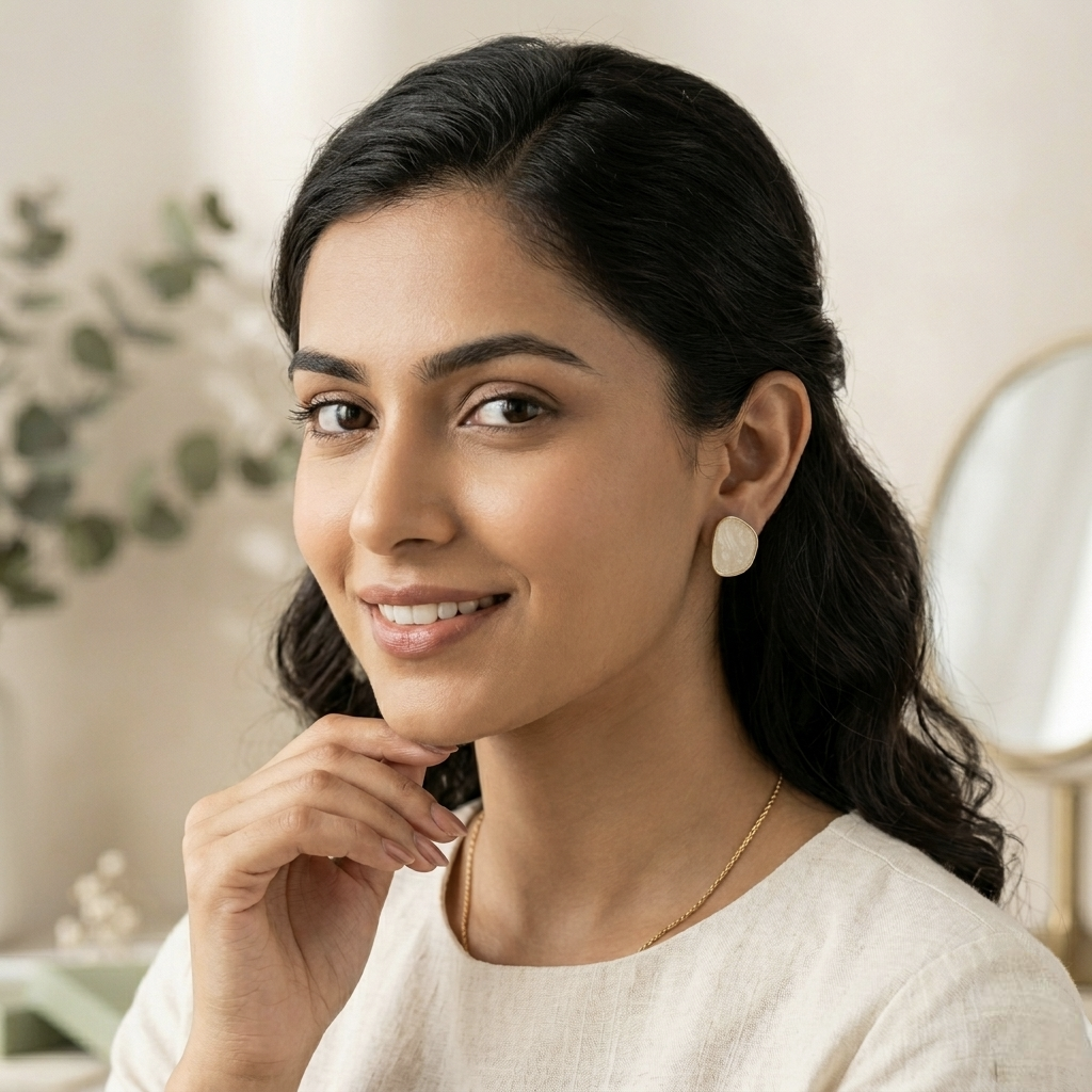 Jalparee Ivory Marble Abstract Geometric Stud Earrings – Contemporary Gold-Plated Western Statement Earrings